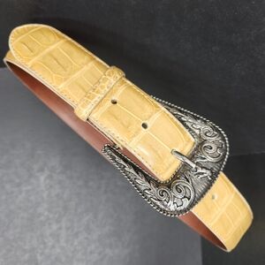 Genuine alligator belt men's 28 yellow leather animal luxury handmade USA new